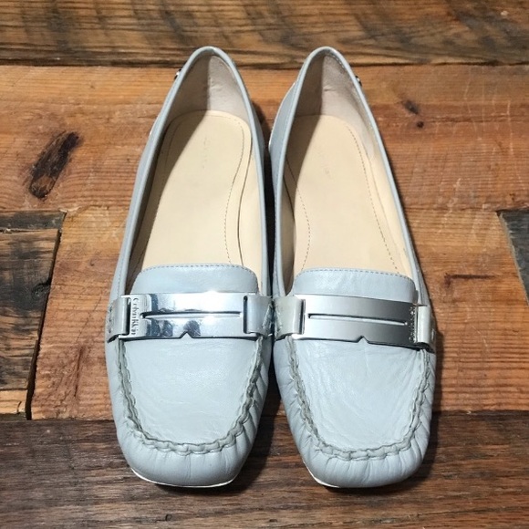 Calvin Klein Shoes - Calvin Klein Light Gray Silver Loafer Flats